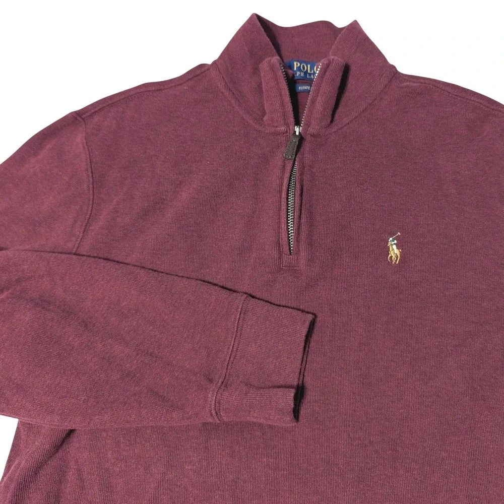 Polo Ralph Lauren Mens Small Estate Rib Quarter Zip Pullover Burgundy Maroon